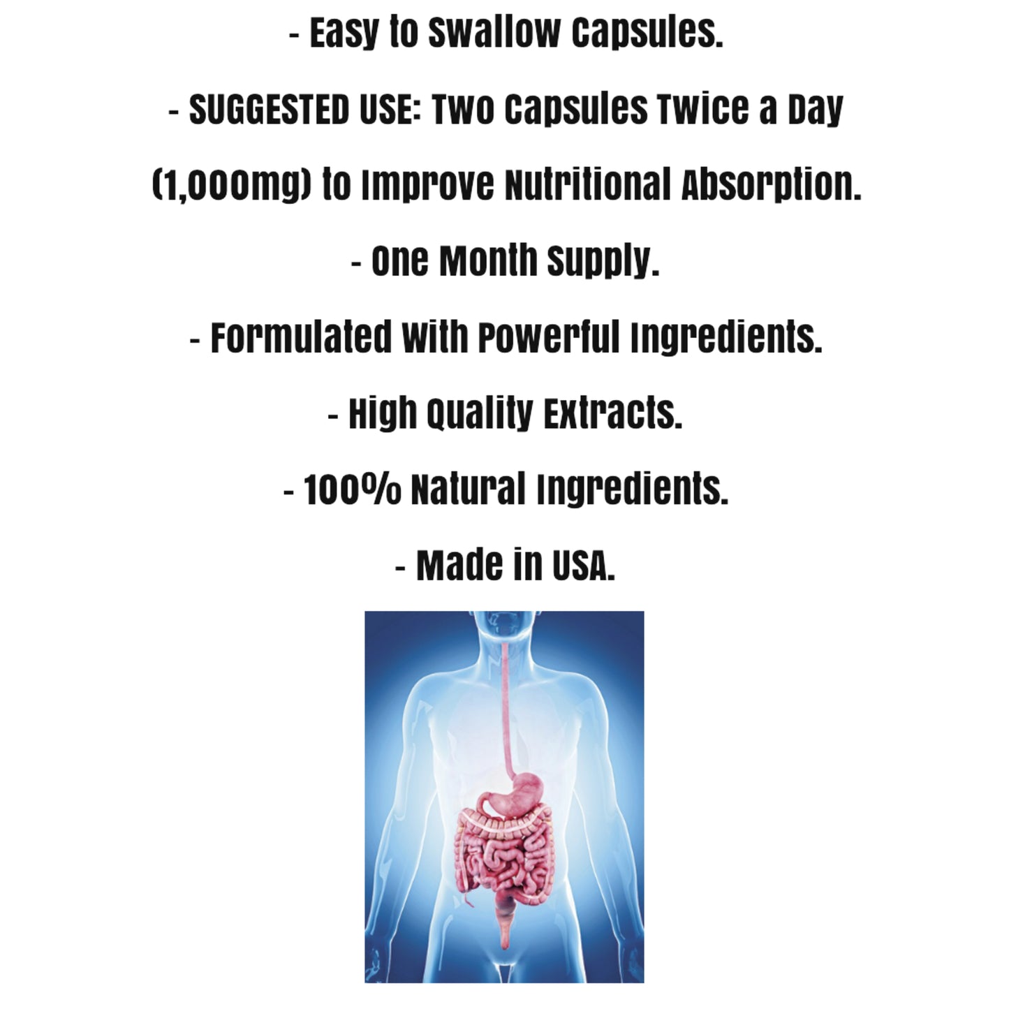 Digestive Health- 120 Capsules- 1000mg.